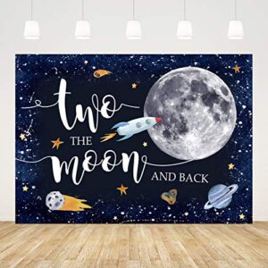 ticuenicoa 7x5ft two the moon 2nd birthday backdrop for boy outer space rocket astronaut theme backdrop night sky gold hanging stars planet galaxy photo background kids birthday party decoration