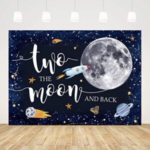 Ticuenicoa 7x5ft Two The Moon 2nd Birthday Backdrop for Boy Outer Space Rocket Astronaut Theme Backdrop Night Sky Gold Hanging Stars Planet Galaxy Photo Background Kids Birthday Party Decoration