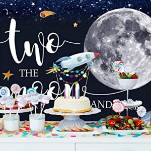 Ticuenicoa 7x5ft Two The Moon 2nd Birthday Backdrop for Boy Outer Space Rocket Astronaut Theme Backdrop Night Sky Gold Hanging Stars Planet Galaxy Photo Background Kids Birthday Party Decoration