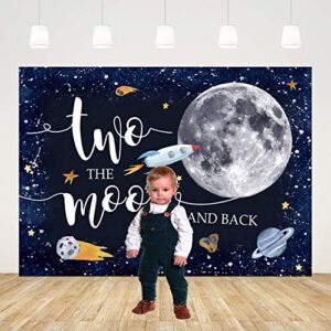 Ticuenicoa 7x5ft Two The Moon 2nd Birthday Backdrop for Boy Outer Space Rocket Astronaut Theme Backdrop Night Sky Gold Hanging Stars Planet Galaxy Photo Background Kids Birthday Party Decoration