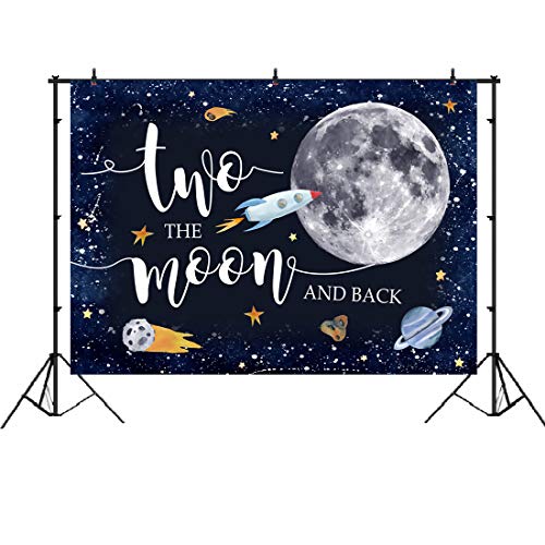 Ticuenicoa 7x5ft Two The Moon 2nd Birthday Backdrop for Boy Outer Space Rocket Astronaut Theme Backdrop Night Sky Gold Hanging Stars Planet Galaxy Photo Background Kids Birthday Party Decoration