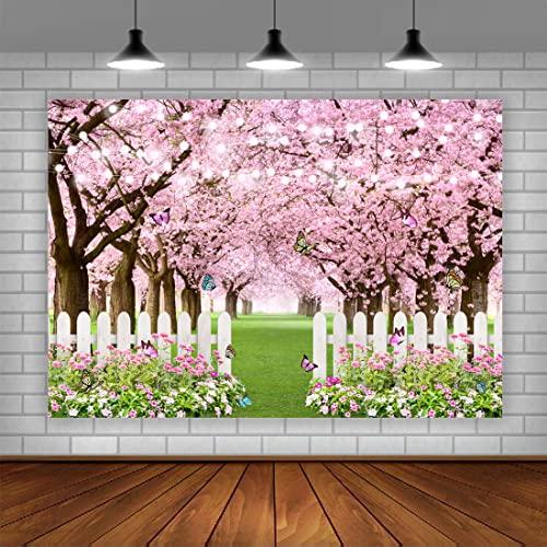 Lofaris 5x3ft Spring Flowers Photography Backdrop Pink Floral Cheery Blossom Easter Background Baby Shower Birthday Wedding Marriage Registration Bridal Shower Portrait Banner Photo Booth Studio Props