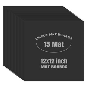 AUEAR, Black 12x12 Uncut Mat Matte Boards for Picture Framing, Print, Artwork - Backing Boards 1/16" Thick, 15 Pack