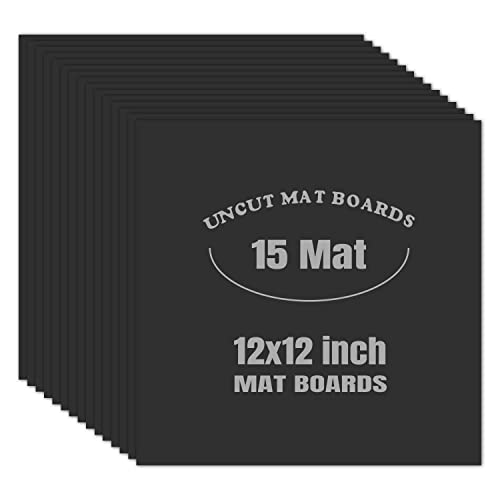 AUEAR, Black 12x12 Uncut Mat Matte Boards for Picture Framing, Print, Artwork - Backing Boards 1/16" Thick, 15 Pack