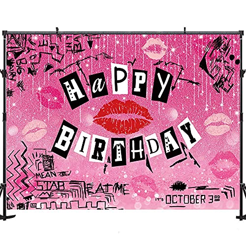 Maijoeyy 7x5ft Mean Girls Party Decoration Burn Book Teen Girls Y2K Happy Birthday Backdrop Rose Pink Glitter Early 2000s Sweet 16th 18th Birthday Backdrops for Party