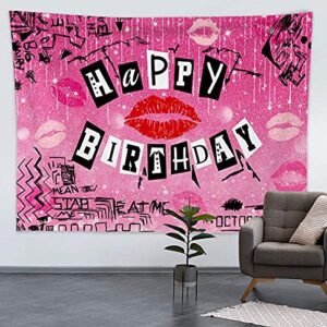 Maijoeyy 7x5ft Mean Girls Party Decoration Burn Book Teen Girls Y2K Happy Birthday Backdrop Rose Pink Glitter Early 2000s Sweet 16th 18th Birthday Backdrops for Party