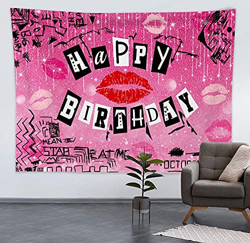 Maijoeyy 7x5ft Mean Girls Party Decoration Burn Book Teen Girls Y2K Happy Birthday Backdrop Rose Pink Glitter Early 2000s Sweet 16th 18th Birthday Backdrops for Party