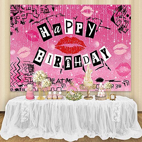 Maijoeyy 7x5ft Mean Girls Party Decoration Burn Book Teen Girls Y2K Happy Birthday Backdrop Rose Pink Glitter Early 2000s Sweet 16th 18th Birthday Backdrops for Party