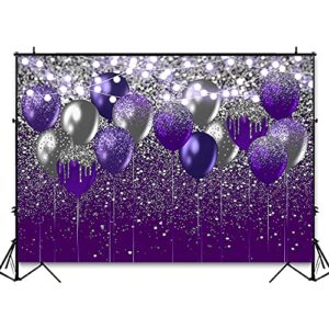 Avezano Purple and Silver Glitter Backdrop for Birthday Wedding Prom Graduation Photography Background Glitter Silver Purple Balloon Party Decorations Photoshoot Photobooth (7x5ft, Purple and Silver)