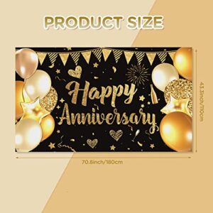 Black Happy Anniversary Party Banner Backdrop, Large Black Gold Wedding Anniversary Banner, Valentine's Day Anniversary Party Background Poster Wedding Anniversary Birthday Party Decorations
