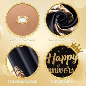 Black Happy Anniversary Party Banner Backdrop, Large Black Gold Wedding Anniversary Banner, Valentine's Day Anniversary Party Background Poster Wedding Anniversary Birthday Party Decorations