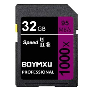32gb memory card, boymxu professional 1000 x class 10 card u3 memory card compatible computer cameras and camcorders, camera memory card up to 95mb/s, purple/black