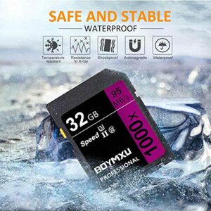 32GB Memory Card, BOYMXU Professional 1000 x Class 10 Card U3 Memory Card Compatible Computer Cameras and Camcorders, Camera Memory Card Up to 95MB/s, Purple/Black
