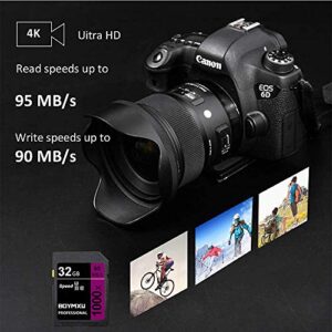 32GB Memory Card, BOYMXU Professional 1000 x Class 10 Card U3 Memory Card Compatible Computer Cameras and Camcorders, Camera Memory Card Up to 95MB/s, Purple/Black