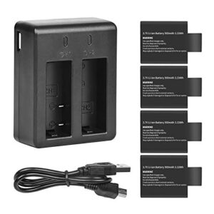 d&f dual battery charger with 4 pack replacement battery 3.7v 900mah li-ion compatible with sjcam sj4000 sj5000 sj6000 m10 action camera