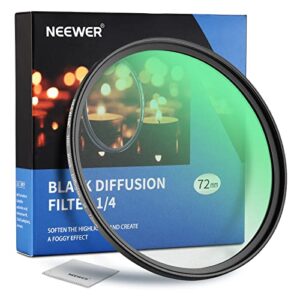 neewer 72mm black diffusion 1/4 filter mist dreamy cinematic effect filter ultra slim water repellent scratch resistant hd optical glass, 30 layers nano coatings for video/vlog/portrait photography
