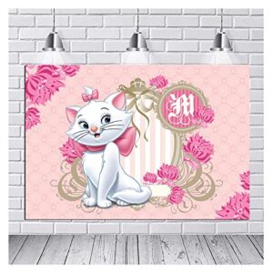 cartoon aristocats marie cat party theme photography backdrops 5x3ft children kids princess girl birthday party photo pink flowers backdrops newborn baby shower portrait shoot props
