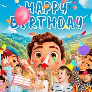 ZEADERS Luca Theme Party Supplies Photography Backdrop Baby Happy Birthday Party Banner Photo Background Cake Table Decoration for Indoor Outdoor Living Room Yard