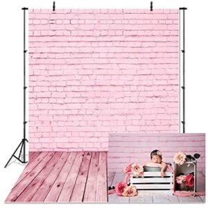 mocsicka pink brick wall with wood floor photography backdrop 5x7ft vinyl newborn baby photoshoot children kids potrait background photo booth studio props
