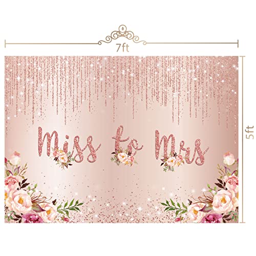 Maijoeyy 7x5ft Rose Gold Miss to Mrs Backdrop Golden Glitter Pink Floral Bridal Shower Backdrop for Pictures Wedding Shower Bride to Be Engagement Backdrop for Party Decorations Banner