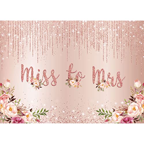 Maijoeyy 7x5ft Rose Gold Miss to Mrs Backdrop Golden Glitter Pink Floral Bridal Shower Backdrop for Pictures Wedding Shower Bride to Be Engagement Backdrop for Party Decorations Banner