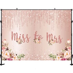 Maijoeyy 7x5ft Rose Gold Miss to Mrs Backdrop Golden Glitter Pink Floral Bridal Shower Backdrop for Pictures Wedding Shower Bride to Be Engagement Backdrop for Party Decorations Banner
