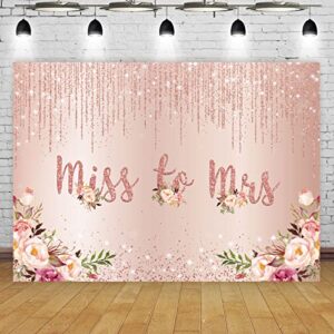 Maijoeyy 7x5ft Rose Gold Miss to Mrs Backdrop Golden Glitter Pink Floral Bridal Shower Backdrop for Pictures Wedding Shower Bride to Be Engagement Backdrop for Party Decorations Banner