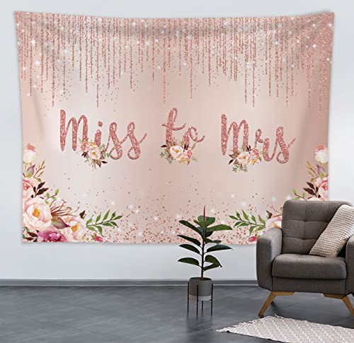 Maijoeyy 7x5ft Rose Gold Miss to Mrs Backdrop Golden Glitter Pink Floral Bridal Shower Backdrop for Pictures Wedding Shower Bride to Be Engagement Backdrop for Party Decorations Banner