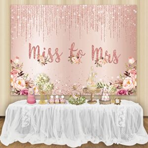 Maijoeyy 7x5ft Rose Gold Miss to Mrs Backdrop Golden Glitter Pink Floral Bridal Shower Backdrop for Pictures Wedding Shower Bride to Be Engagement Backdrop for Party Decorations Banner