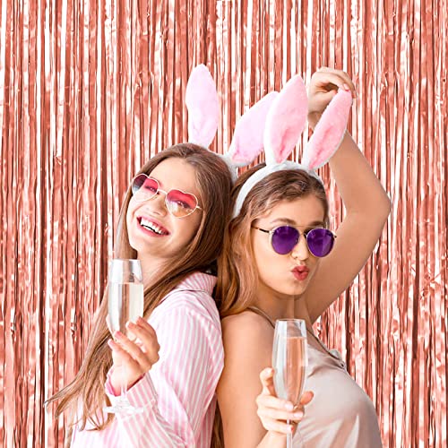 BTSD-home Rose Gold Foil Fringe Curtain, Metallic Photo Booth Backdrop Tinsel Door Curtains for Wedding Birthday Bridal Shower Baby Shower Bachelorette Christmas Party Decorations(4 Pack, 8ft x 3ft)