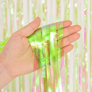 BRAVESHINE Party Decoration Iridescent Foil Fringe Backdrops - 2 Pack 3.2 x 6.5 ft Metallic Tinsel Photo Booth Pros Streamer Curtains for Birthday Wedding Graduation Christmas Holiday - Clear Green