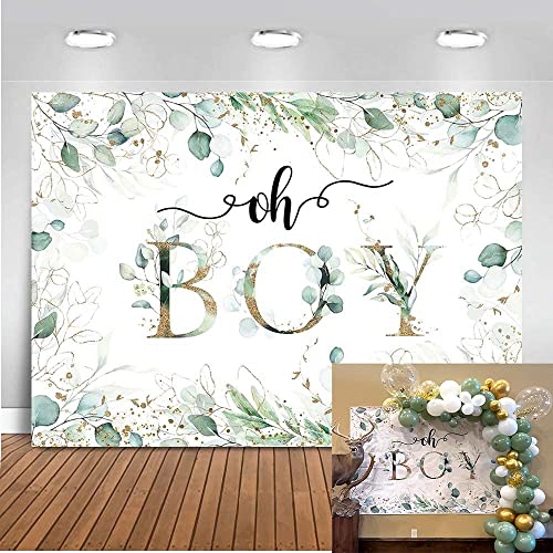 Mocsicka Greenery Boy Baby Shower Backdrop Oh Boy Baby in Bloom Eucalyptus Leaves Baby Shower Party Decorations Botanical Photography Background (7x5ft)