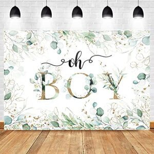 Mocsicka Greenery Boy Baby Shower Backdrop Oh Boy Baby in Bloom Eucalyptus Leaves Baby Shower Party Decorations Botanical Photography Background (7x5ft)