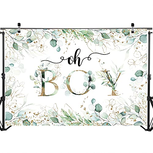 Mocsicka Greenery Boy Baby Shower Backdrop Oh Boy Baby in Bloom Eucalyptus Leaves Baby Shower Party Decorations Botanical Photography Background (7x5ft)