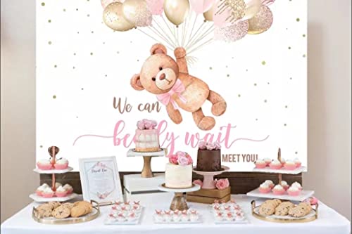 HUAYI We Can Bearly Wait to Meet You Baby Shower Backdrop Teddy Bear Decoration Background Pastel Tone Sweet Pink Balloons and Brown Girl Babyshower Backdrops 6.5x5ft