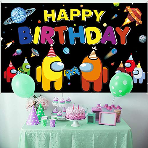 Among Us Birthday Decoration-Among Us Game Background Banner for Men Boy Kids’ Game Theme Birthday Party Decoration (5x3ft)