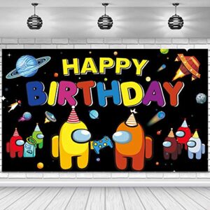 among us birthday decoration-among us game background banner for men boy kids’ game theme birthday party decoration (5x3ft)