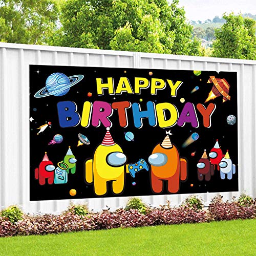 Among Us Birthday Decoration-Among Us Game Background Banner for Men Boy Kids’ Game Theme Birthday Party Decoration (5x3ft)