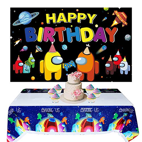 Among Us Birthday Decoration-Among Us Game Background Banner for Men Boy Kids’ Game Theme Birthday Party Decoration (5x3ft)