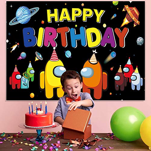 Among Us Birthday Decoration-Among Us Game Background Banner for Men Boy Kids’ Game Theme Birthday Party Decoration (5x3ft)