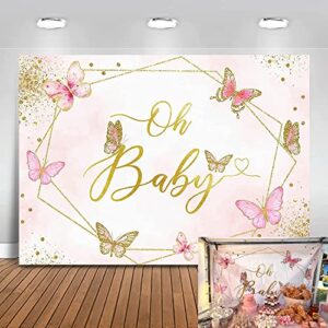mocsicka butterfly baby shower backdrop 7x5ft oh baby pink glitter butterflies baby shower party decorations for girls butterfly kisses and baby wishes photography background