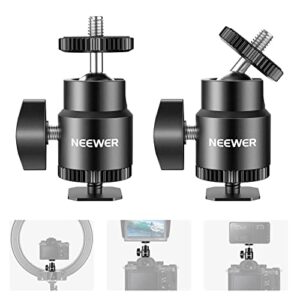 neewer 1/4” camera hot shoe mount with additional 1/4” screw 2-pack, mini ball head hot shoe mount adapter for cameras, camcorders, smart phone, video light, microphone, ring light – st17