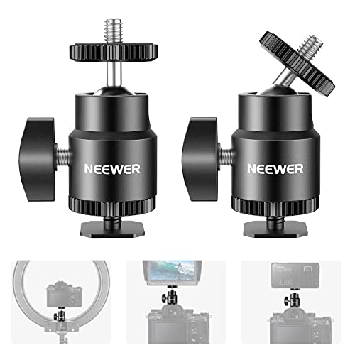 Neewer 1/4” Camera Hot Shoe Mount with Additional 1/4” Screw 2-Pack, Mini Ball Head Hot Shoe Mount Adapter for Cameras, Camcorders, Smart Phone, Video Light, Microphone, Ring Light - ST17