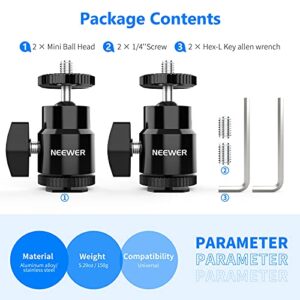 Neewer 1/4” Camera Hot Shoe Mount with Additional 1/4” Screw 2-Pack, Mini Ball Head Hot Shoe Mount Adapter for Cameras, Camcorders, Smart Phone, Video Light, Microphone, Ring Light - ST17