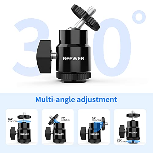 Neewer 1/4” Camera Hot Shoe Mount with Additional 1/4” Screw 2-Pack, Mini Ball Head Hot Shoe Mount Adapter for Cameras, Camcorders, Smart Phone, Video Light, Microphone, Ring Light - ST17