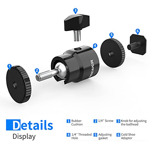 Neewer 1/4” Camera Hot Shoe Mount with Additional 1/4” Screw 2-Pack, Mini Ball Head Hot Shoe Mount Adapter for Cameras, Camcorders, Smart Phone, Video Light, Microphone, Ring Light - ST17