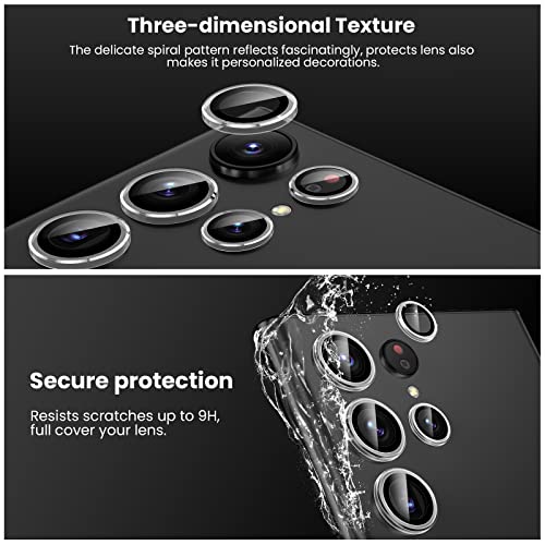 Tensea [3+2PCS] for Samsung Galaxy S22 Ultra Camera Lens Protector, 9H Tempered Glass Camera Cover Screen Protector Metal Individual Ring for S22 Ultra 5G 2022 Release (Clear)