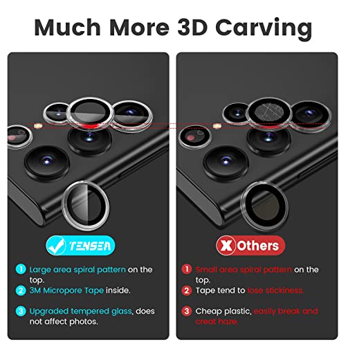 Tensea [3+2PCS] for Samsung Galaxy S22 Ultra Camera Lens Protector, 9H Tempered Glass Camera Cover Screen Protector Metal Individual Ring for S22 Ultra 5G 2022 Release (Clear)