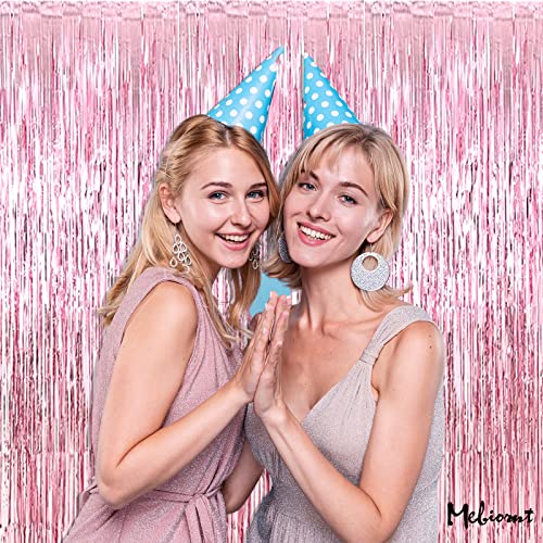 4 Pack Pink Fringe Curtain Backdrop, 3.2Ft x 9.8Ft Metallic Tinsel Foil Fringe Streamers Background for Photo Booth Birthday Wedding Baby Shower Carnival Easter Mother’s Day Party Decorations