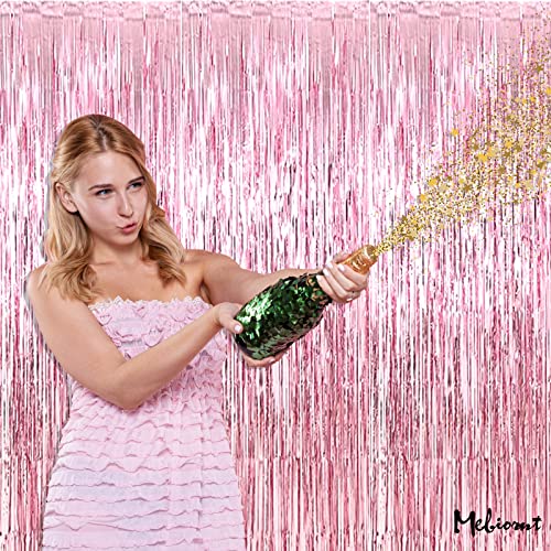 4 Pack Pink Fringe Curtain Backdrop, 3.2Ft x 9.8Ft Metallic Tinsel Foil Fringe Streamers Background for Photo Booth Birthday Wedding Baby Shower Carnival Easter Mother’s Day Party Decorations